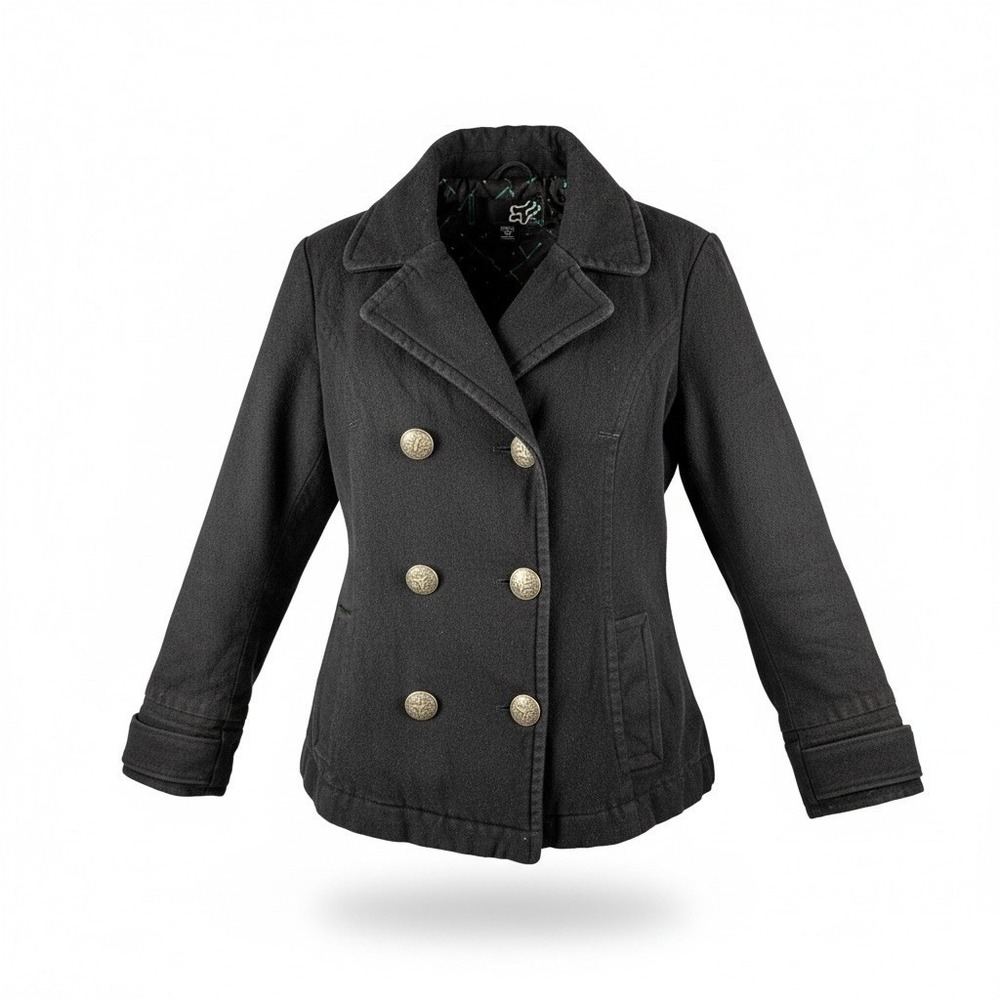 Fox Racing Pea Coat Jacket‎ Womens Size L Black Double Breasted